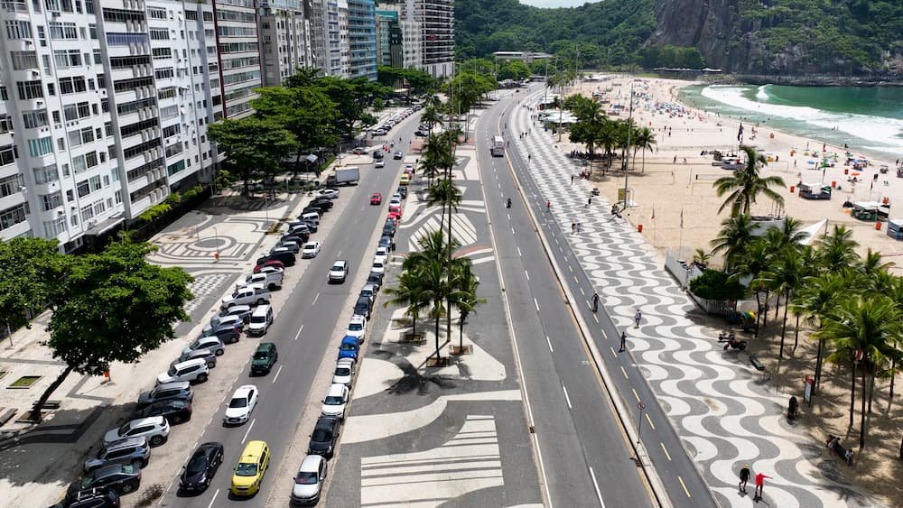 Vista aérea de Copacabana, no Rio de Janeiro.